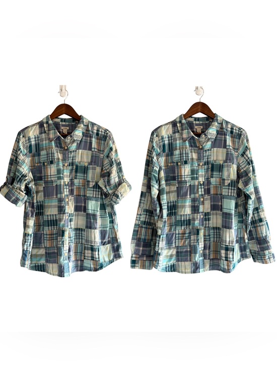 L.L. Bean Tops - LL Bean Madras Plaid Button Shirt Patchwork Roll Tab Sleeve Country Cottage XL